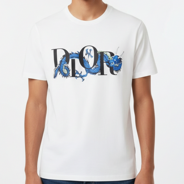 Stylish White  Designer T-Shirt with Dragon Logo Print