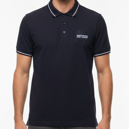 Luxury Imported Brand Navy Blue Polo T-Shirt with Contrast Trim