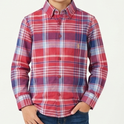 Premium Plaid Button-Down Shirt For Kids