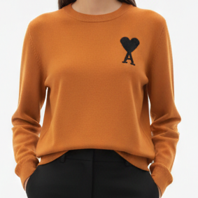 Rust Orange Knit Sweater with Signature Heart “A” Patch