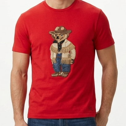 Luxury imported  Embroidered Bear Round Neck Casual Tee