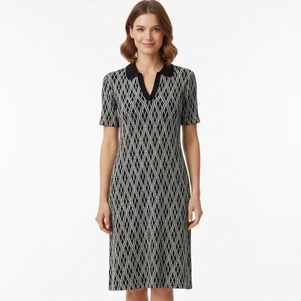 Women’s Elegant Printed Polo Dress – Classic & Chic Style