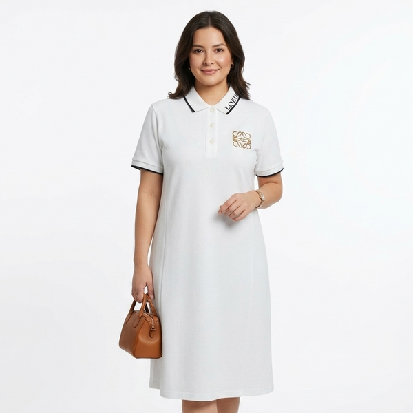 Premium White Designer Polo Dress – Elegant Minimal Style with Signature Logo