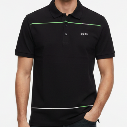 Men’s Black Polo T-Shirt with Contrast Stripe Smart Casual Fit