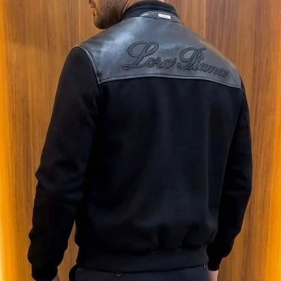 Premium Black Men’s Zip-Up Leather Jacket with Elegant Back Logo