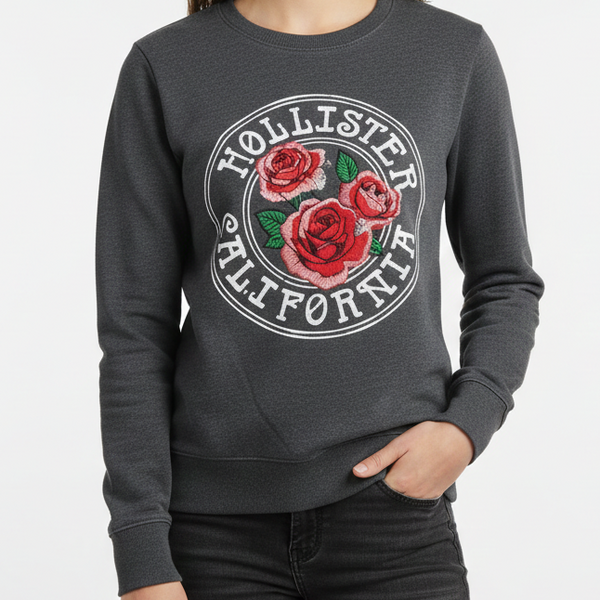 Luxury Rose Embroidered Sweatshirt  Soft, Stylish & Casual