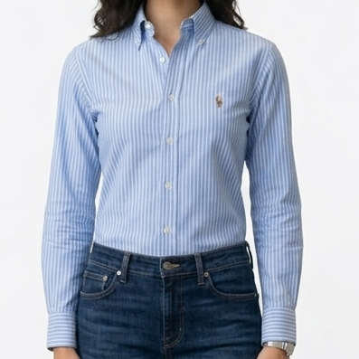 Women’s Premium Blue Striped Button-Down Shirt  Elegant Regular Fit