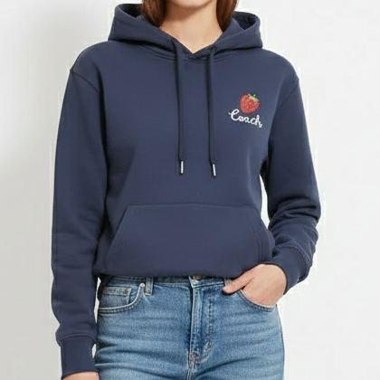Luxury Navy Blue Strawberry Graphic Hoodie
