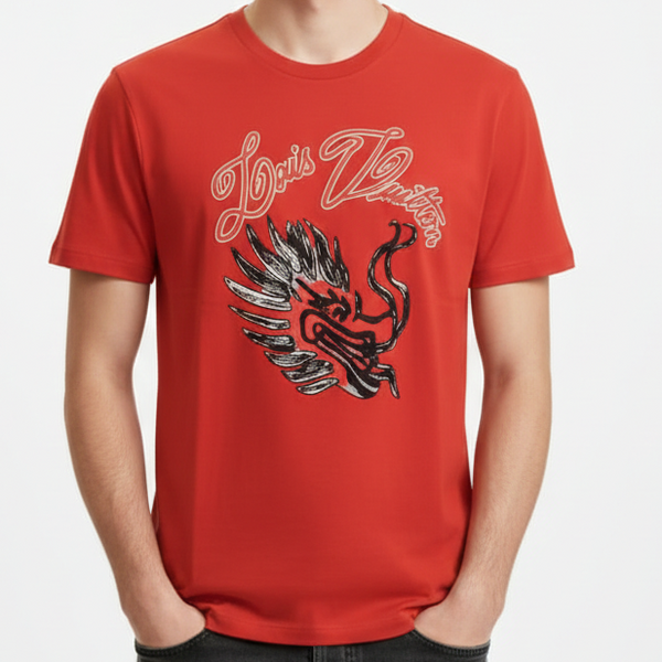 Premium  Dragon Face Red Drop Shoulder Tee