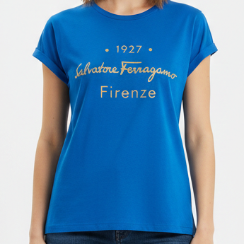 Women’s Blue Premium Graphic T-Shirt  Classic Round Neck Casual Tee