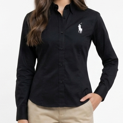 Elegant Black Regular-Fit Button-Down Shirt for Women