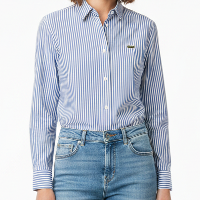 Classic Blue & White Striped Crocodile Button-Down Shirt