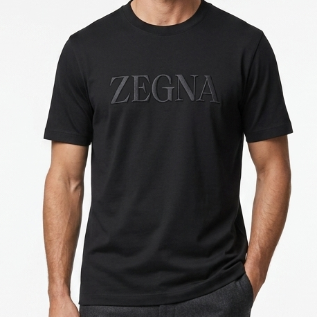 Men’s Premium Black Embossed Logo T-Shirt  Luxury Round Neck Casual Tee