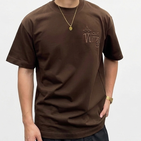 Luxury Designer Back Print Brown Oversized T-Shirt Premium Casual Streetwear for Men