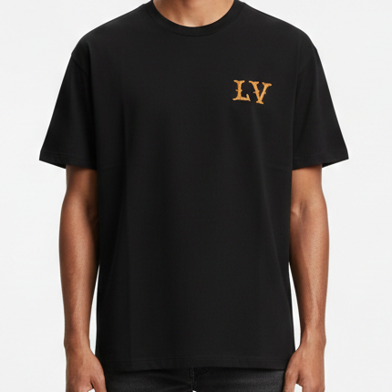 Luxury Black Crew Neck Over sized  T-Shirt with Premium Logo Detail for Men