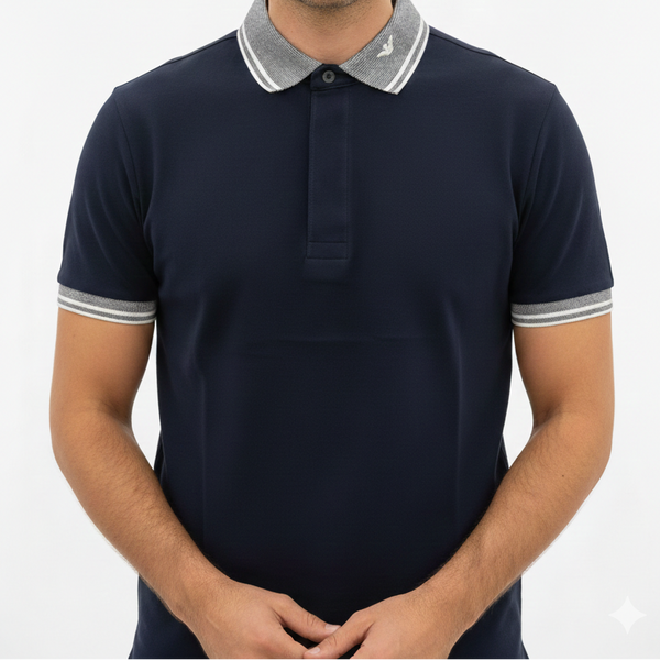 Navy Blue Classic Polo T-Shirt with Contrast Collar