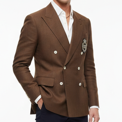 Elegant Brown Double-Breasted Blazer Timeless Luxury Style