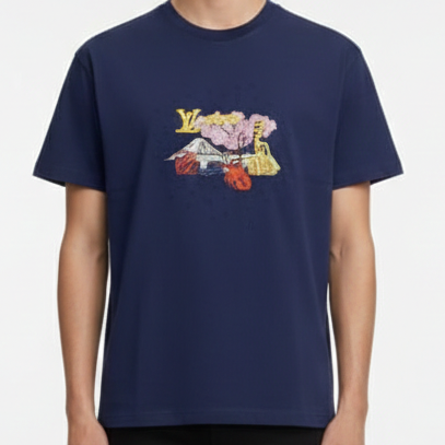 Premium Men’s Navy Blue Graphic Crew Neck T-Shirt