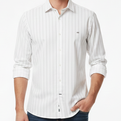 Premium Men’s White Striped Regular-Fit Formal Shirt