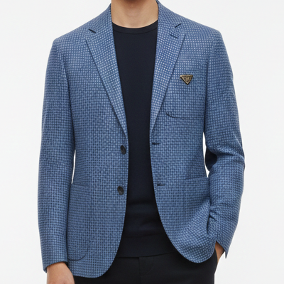 Premium Blue Textured Blazer with Elbow Patch Detail