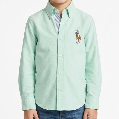 Kids Premium Mint Green  Shirt Classic Polo Style Button-Down