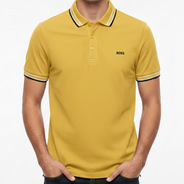 Premium Yellow Polo T-Shirt with Contrast Collar Smart Casual Style