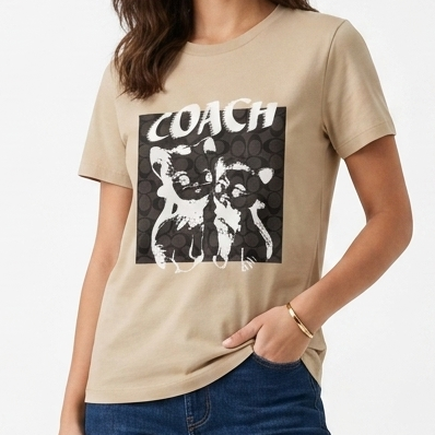 Premium Beige Graphic Printed Casual T-Shirt for Women