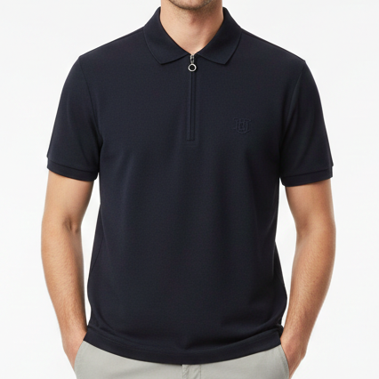Men’s Premium Navy Zip-Neck Polo T-Shirt Smart & Modern Fit