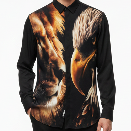 Elegant Lion & Eagle Power Print Shirt  The Spirit of Strength and Vision
