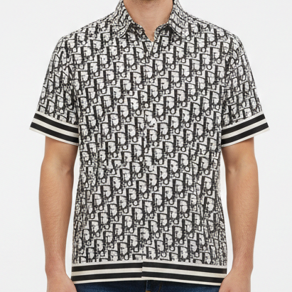 Luxury Monogram Print Button-Down Shirt Black & White Edition