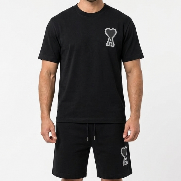 Premium Black Heart Logo T-Shirt & Shorts Co-Ord Set for Men