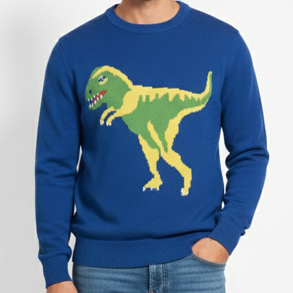 Men’s Stylish Dinosaur Graphic Knit Sweater