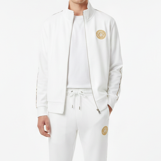 Premium White Tracksuit Iconic Gold Medusa Style