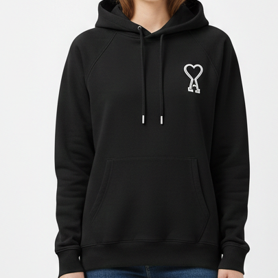 Luxury Black Heart Logo Women’s Hoodie – Stylish & Cozy