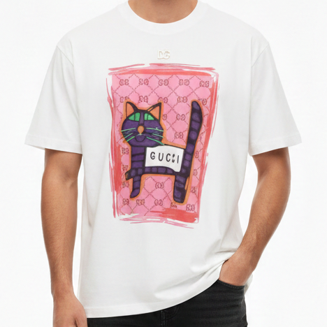 Latest Cat Graffiti Crew-Neck Tees For Men
