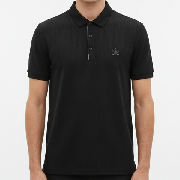 Men’s Luxury Black Polo T-Shirt Premium Rib Texture with Designer Finish