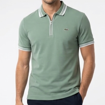 Premium  Green Zip Collar Polo T-Shirt