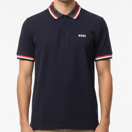 Luxury Brand Signature Navy Polo T-Shirt with Contrast Collar