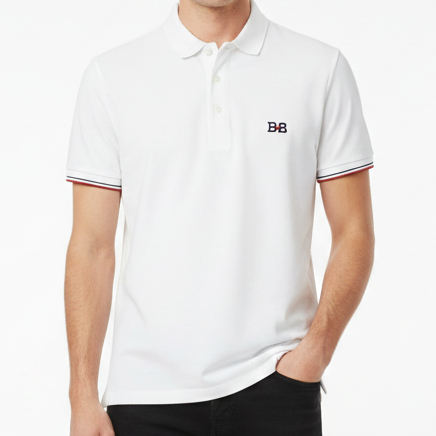 Classic White Polo T-Shirt with Contrast Sleeve Detail  Everyday Smart Wear