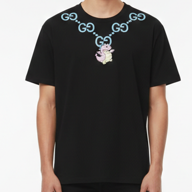 Luxury Black Graphic T-Shirt with Iconic Pattern Detail