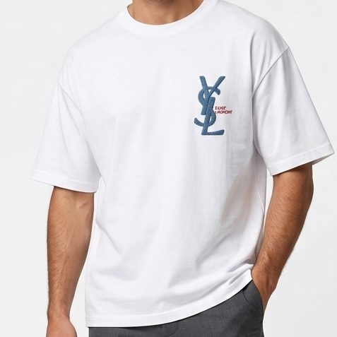 Premium White Branded Men  Drop Shoulder T-Shirt With Embroidered Logo