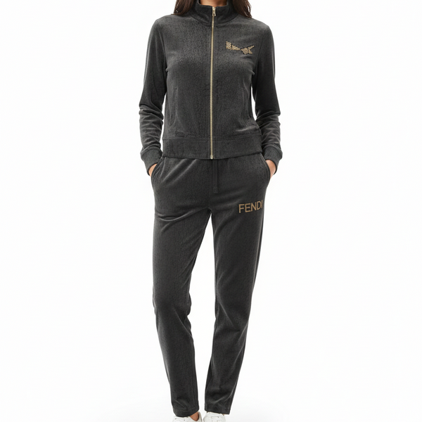 Luxury Dark Grey Zip-Up Tracksuit Set
