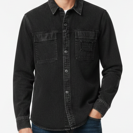 Premium Luxury Black Denim Shirt – High-End Modern Slim Fit Overshirt