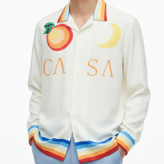 Luxury Artistic Print Shirt Rainbow Collar Statement Design