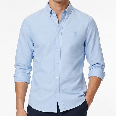 Luxury Sky Blue Embroidered Chest  Shirt For Men