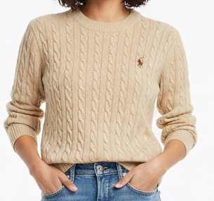 Premium Classic Beige Cable Knit Pullover For Women