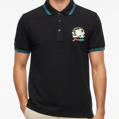 Premium Black  Regular Fit Contrast Stripe Detail Polo shirt