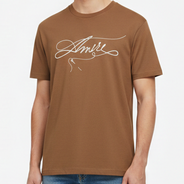 Brown Premium Drop Shoulder T-Shirt with Signature Script Logo