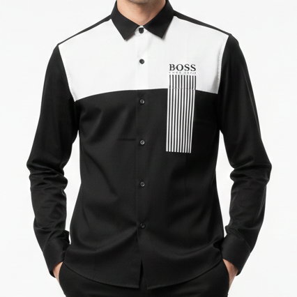 Men’s Stylish Black & White Panel Shirt Modern Contrast Design