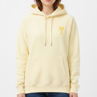 Premium Elegant Heart-Embroidered  Yellow Hoodie for Women
